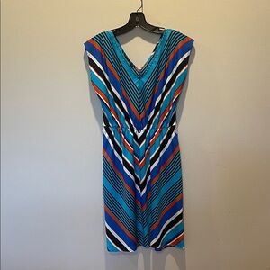 I.N. San Francisco Blue and Orange Chevron Midi Dress